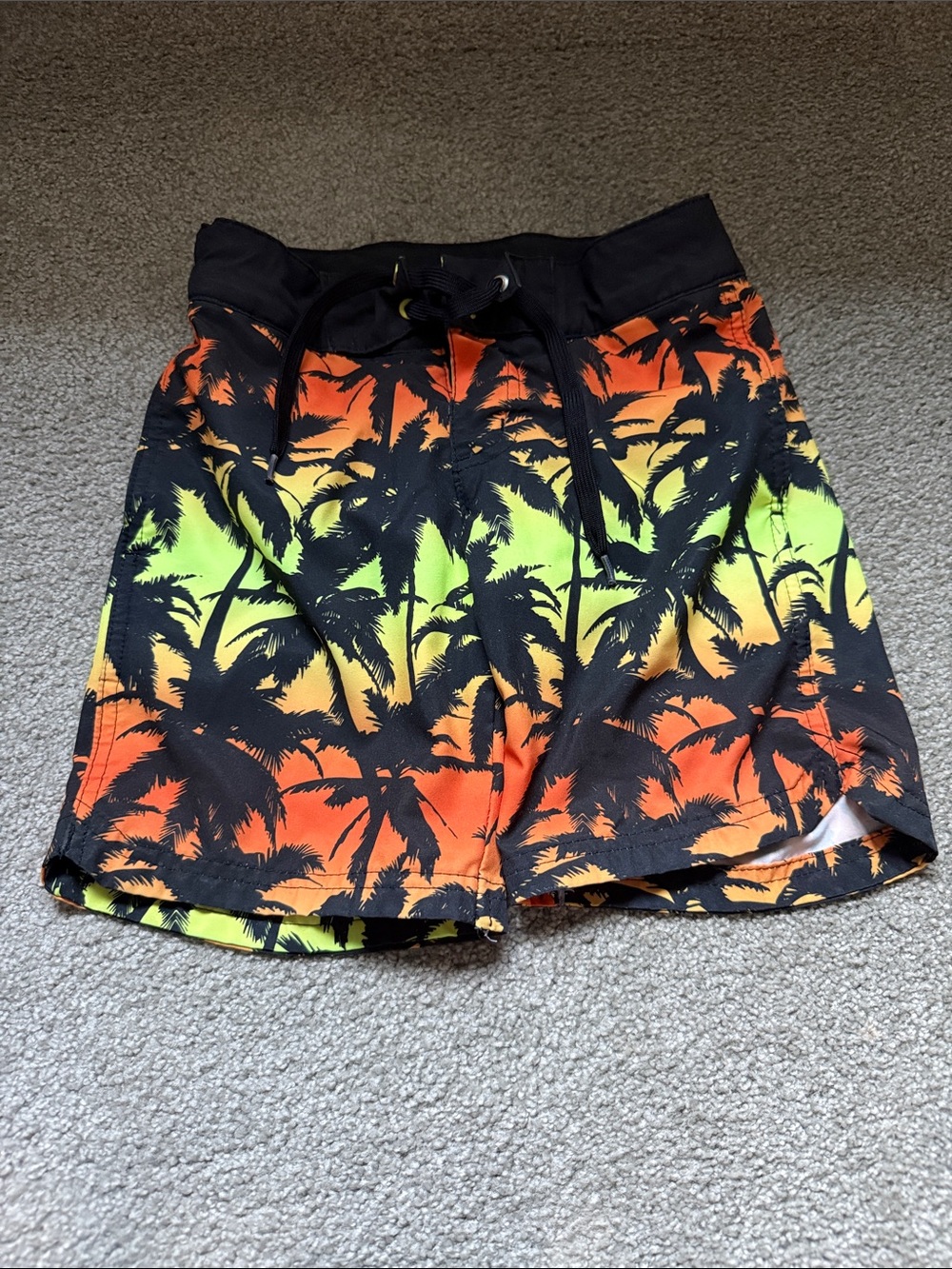 art class Boys Palm Print Swim Shorts - Neon Orange, Yellow & Black